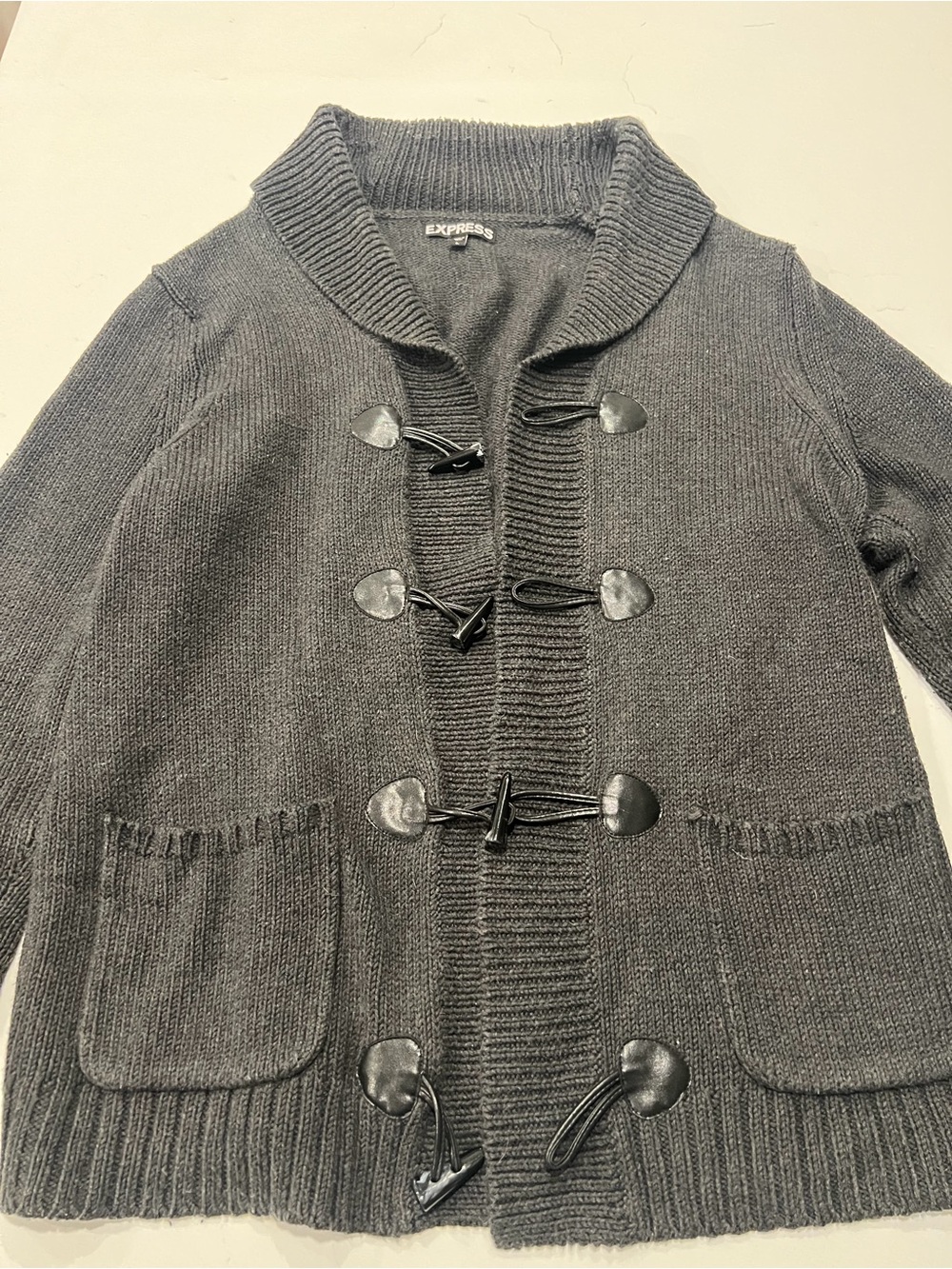 Express Men’s Gray Shawl Collar Toggle Cardigan Jacket